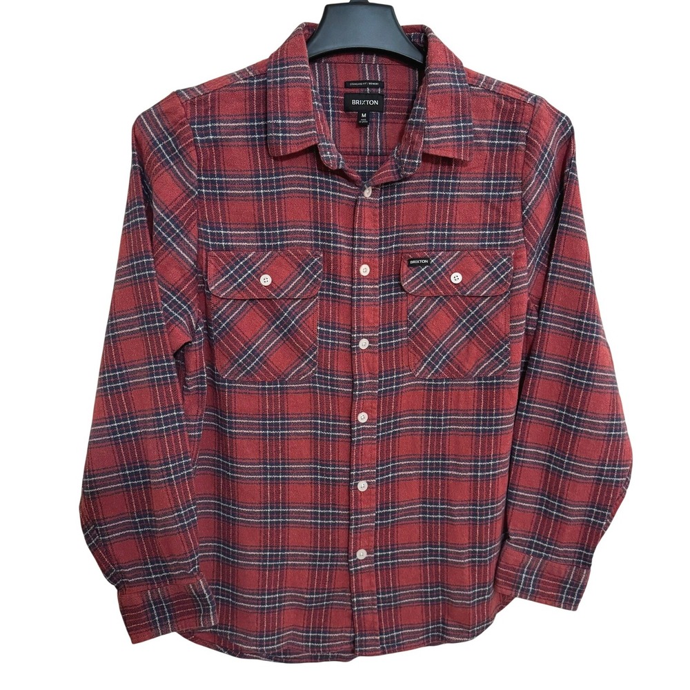 Brixton Long Sleeve Button Up Shirt Mens M Standard Fit Bowery Plaid Hemp Blend